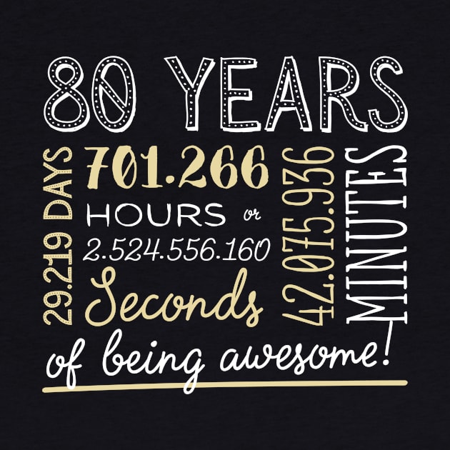 80th Birthday Gifts - 80 Years of being Awesome in Hours & Seconds by BetterManufaktur